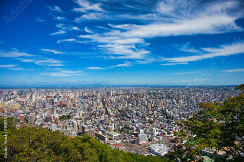 Cuadro en lienzo Panoramic view of Sapporo city skyline from Mt