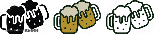 Beer mug icon set. Alcoholic beverage menu collection. Labeled visualization with various glasses styles for lager, pilsner, ale, dunkel and porter drinks.