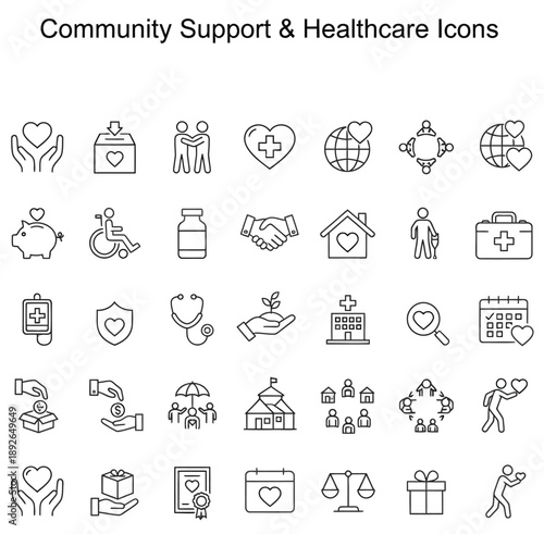 edical Care and Volunteer Services Vector Icons for Nonprofit Organizations