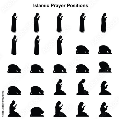 
Islamic Prayer Positions vector icon sate 