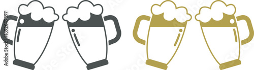 Beer mug icon set. Alcoholic beverage menu collection. Labeled visualization with various glasses styles for lager, pilsner, ale, dunkel and porter drinks.