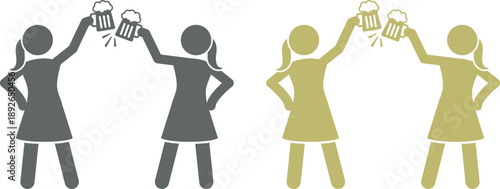 Beer mug icon set. Alcoholic beverage menu collection. Labeled visualization with various glasses styles for lager, pilsner, ale, dunkel and porter drinks.