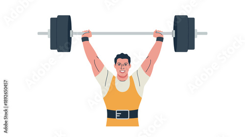 Man Lifting Weights Overhead with Strength.
