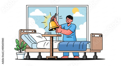 Nurse ringing call bell for patient in hospital room healthcare service concept illustration for medical websites and apps