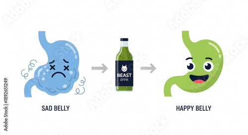Digestive health transformation with green drink from unhappy to happy stomach
