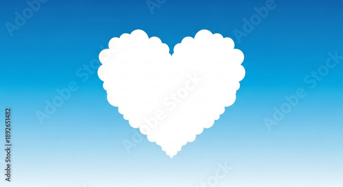 White heart shaped cloud in blue gradient sky background