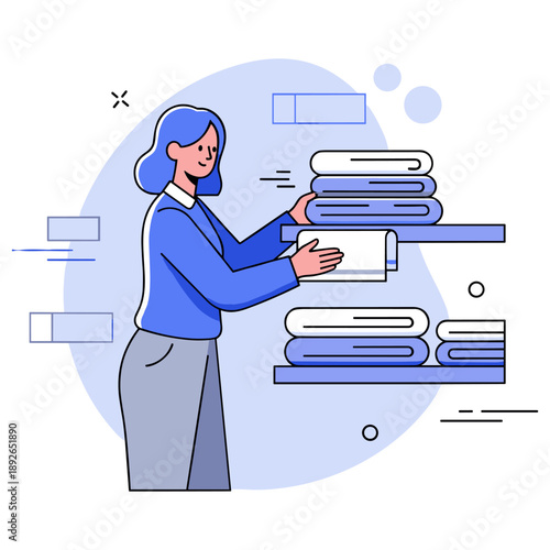 Asian female adult organizing books on shelves