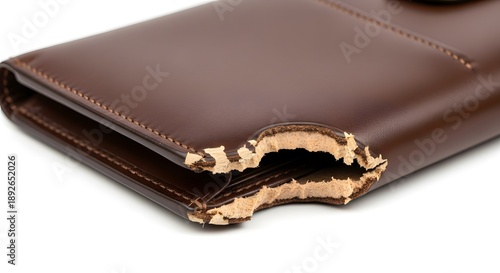 Wallpaper Mural Close up of a bitten brown wallet with visible textured interior detail Torontodigital.ca