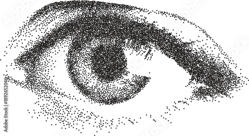 Eye vintage y2k stipple art, vision halftone stipple brutalist retro vector png with transparent background, iris 2000s aesthetic photocopy effect tattoo