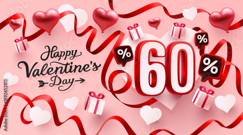 Happy Valentines Day 60 percent off sale banner.