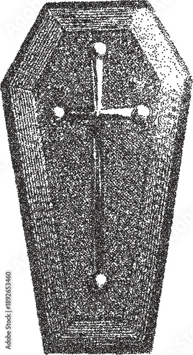 Coffin vintage y2k stipple art, burial halftone stipple brutalist retro vector png with transparent background, crypt 2000s aesthetic photocopy effect tattoo