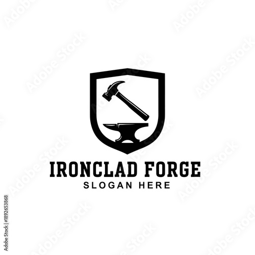 Ironclad Forge Logo with Hammer and Anvil Emblem.