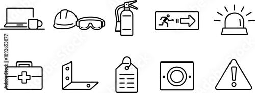 Collection of safety and security icons for workplace and emergency preparedness