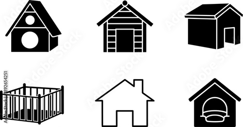 Collection of simple house and shelter icons for pets and homes