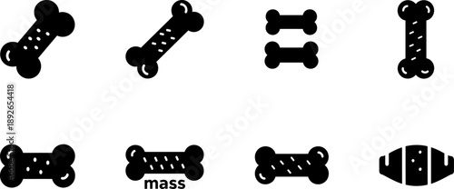 Collection of stylized dog bone icons in various orientations and styles
