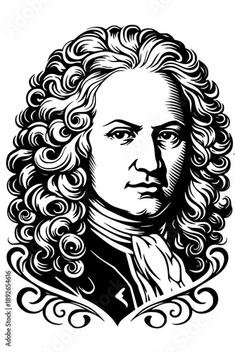antonio vivaldi, baroque era classical composer illustration, vector