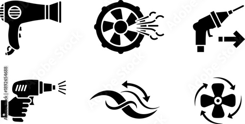 Set of icons representing airflow, ventilation, and air tools for design
