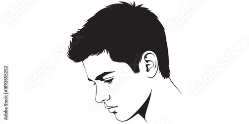 Profile of a young man looking down in a classic black silhouette,edit fully file,