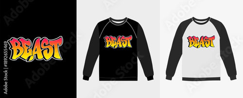 Beast graffiti typography design on streetwear long sleeve t shirts