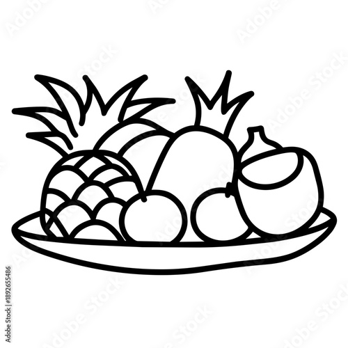 Cute Summer Life Doodle Activities hand drawn black and white outline