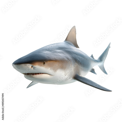 Aggressive Bull Shark (Carcharhinus leucas) Cruising Underwater Blue Ocean


