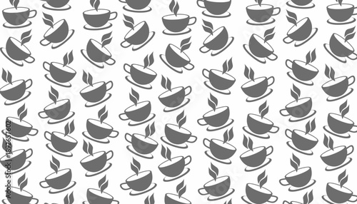 Coffee Cup Seamless Pattern Steam Icon Minimal Line Background Design