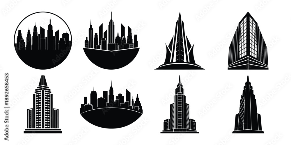 Fototapeta premium eight City skyline silhouettes 