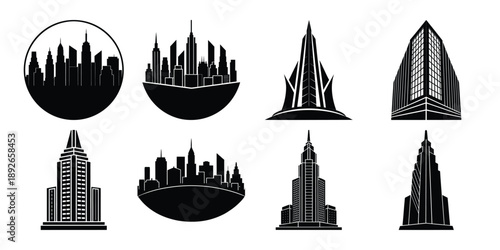 eight City skyline silhouettes 