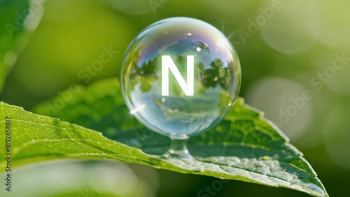 Nitrogen in a Water Droplet on a Green Leaf - Essential Nutrient for Plant Growth and Environmental Balance.