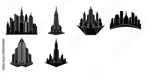 Six City skyline silhouettes