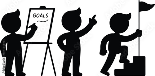 Human Silhouettes Practicing Presentation Skills Flat Vector