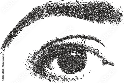 Eye retro y2k stipple design vision halftone brutalist urban vector png with clear background, iris 2000s photocopy grunge tattoo gen z effect