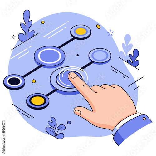 Hand interacting with a digital interface panel in modern abstract design