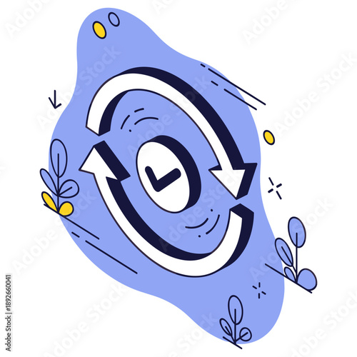 Abstract illustration of recycling arrows around clock on blue background