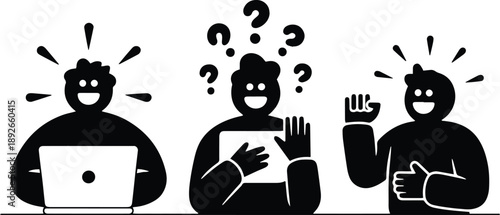 3 Human Silhouettes Digital Nomad Lifestyle Flat Vector