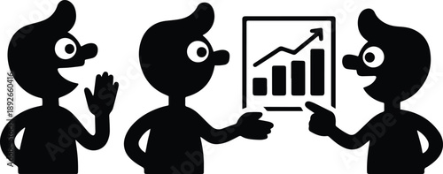 3 Human Silhouettes Pitching Business Ideas Flat Vector