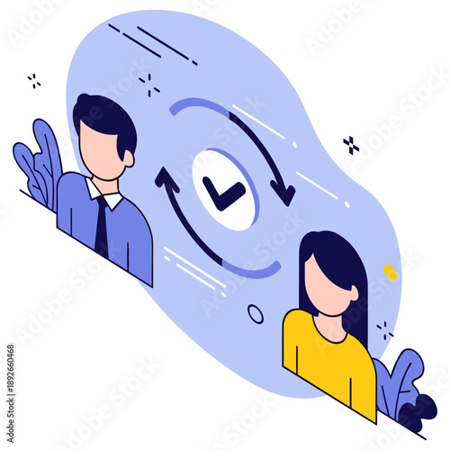 Business communication illustration with male and female characters exchanging ideas