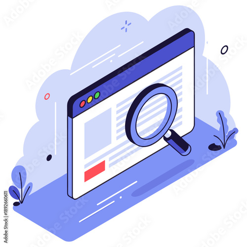 Magnifying glass over website interface illustration