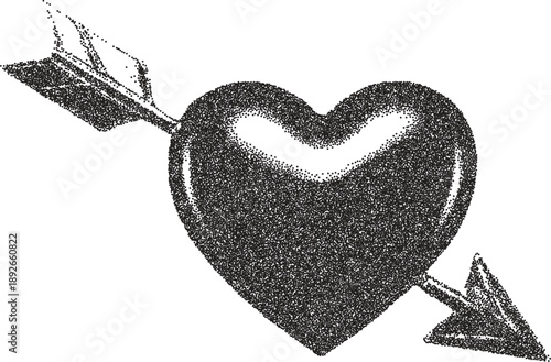 Heart retro y2k stipple design love halftone brutalist urban vector png with clear background, passion 2000s photocopy grunge tattoo gen z effect