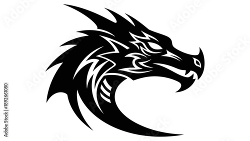 Black and white dragon head logo design vector illustration.