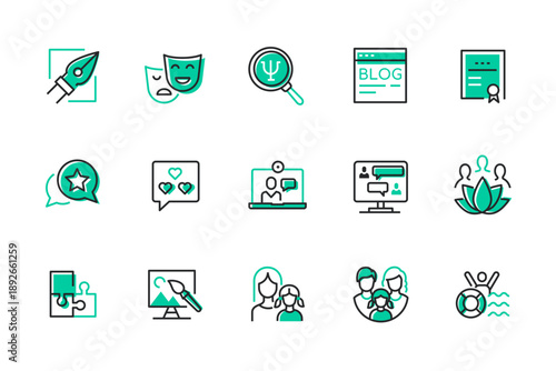 Psychological methods - set of line design style icons