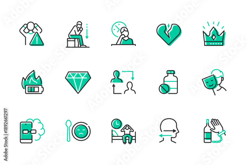 Psychological problems - set of line design style icons