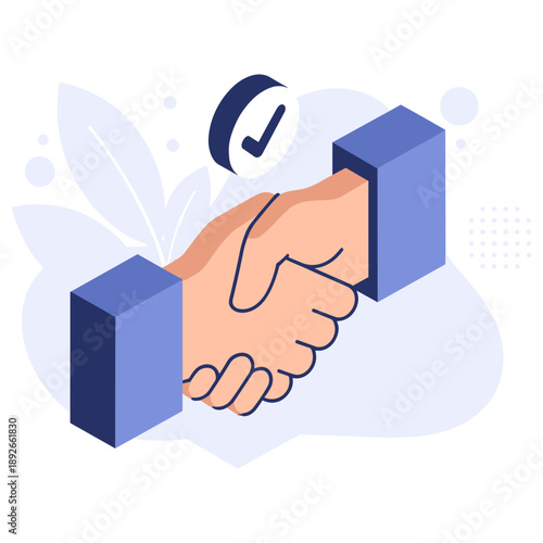 Business agreement handshake with checkmark symbol