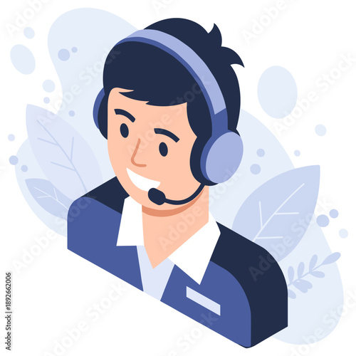 Caucasian male customer support representative icon with headset