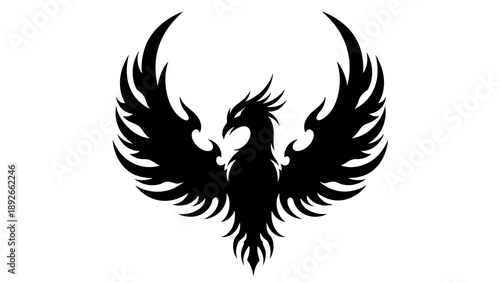 Black silhouette of a phoenix with outstretched wings.