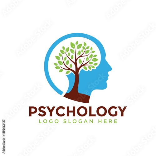 Foto Psychology Logo: Tree of Life Inside Human Head Silhouette, Mental Health, Growt