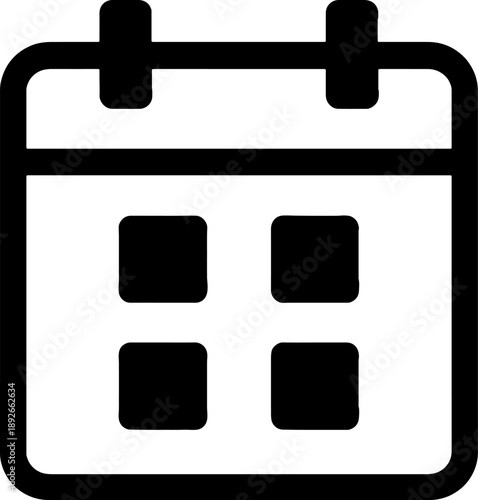 Simple black and white calendar icon with four squares