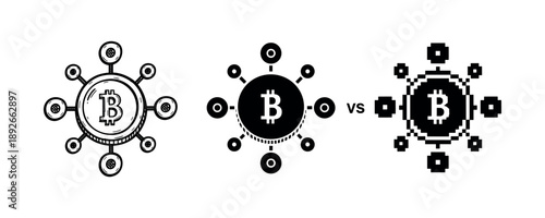 Bitcoin network evolution: connecting nodes and digital currency symbol