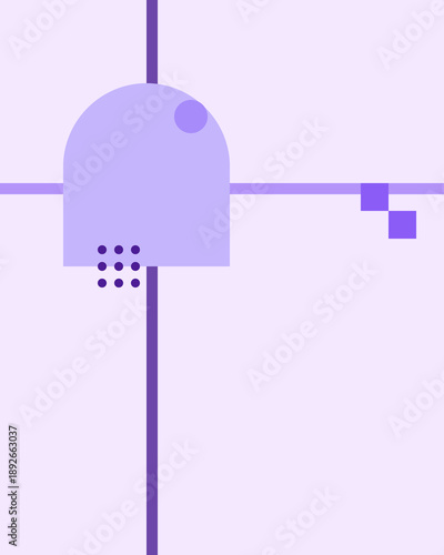 Minimalist Abstract Composition with Purple Lines and Geometric Shapes on Light Violet Background