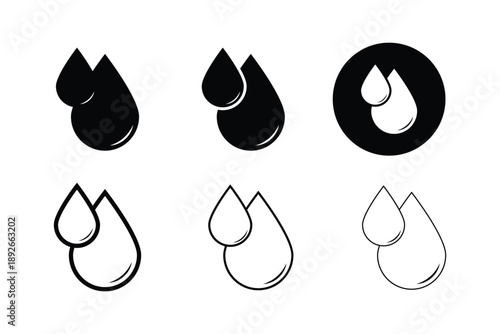 Water drop icon. featuring black and blue water drop symbols in circular design, perfect for waterproof surface warnings, safety signage, product labels, instruction manuals. oil, tear drop icon. 
